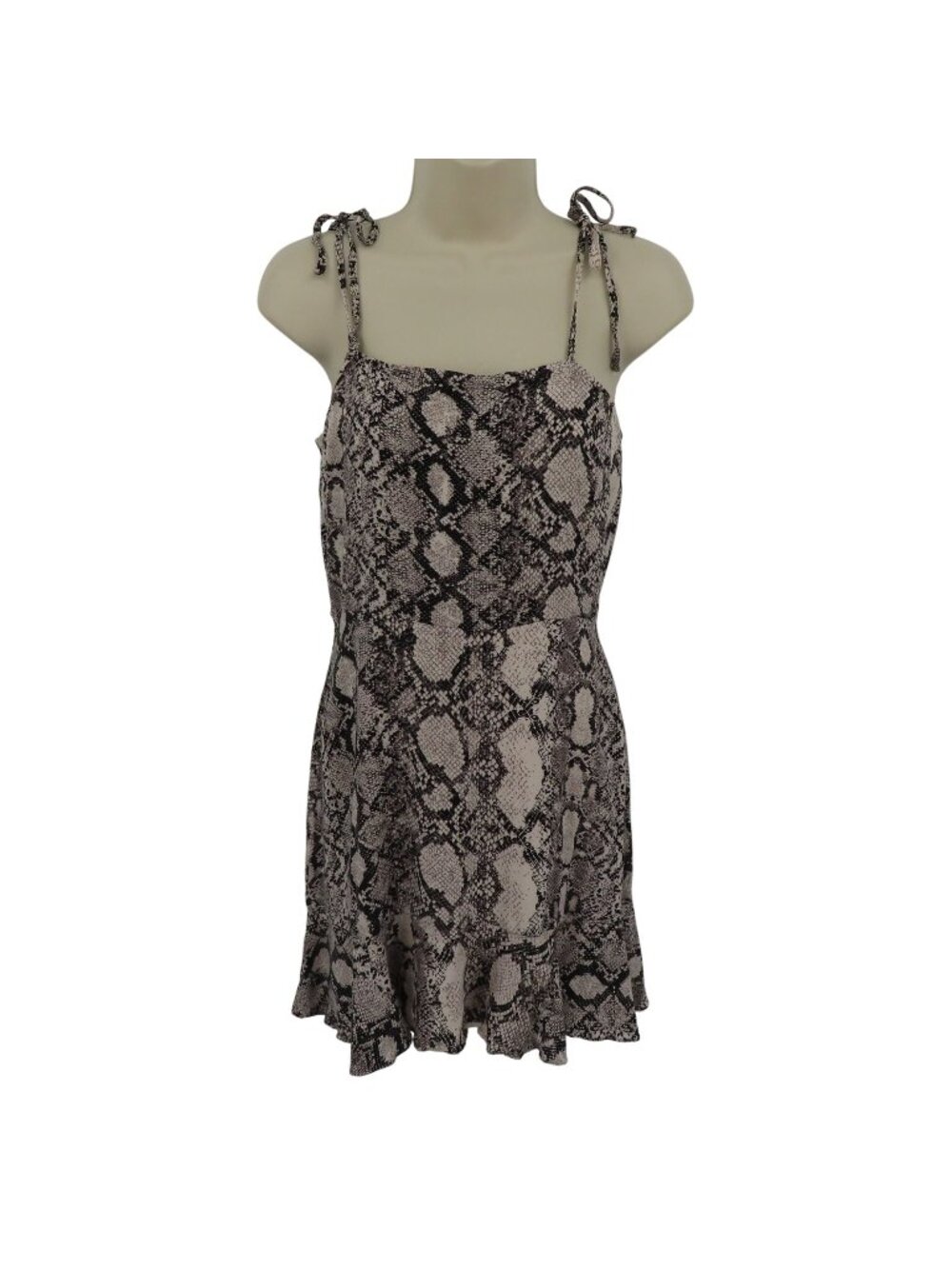 Express Women Small Snake Print Sundress Dress Tie Straps Ruffle Hem Ruched Back